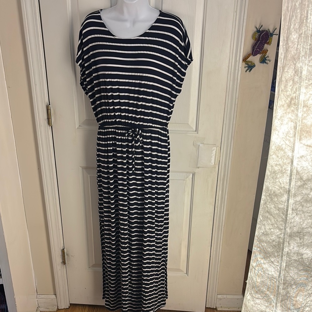 Soft knit Striped navy blue and White Maxi Dress